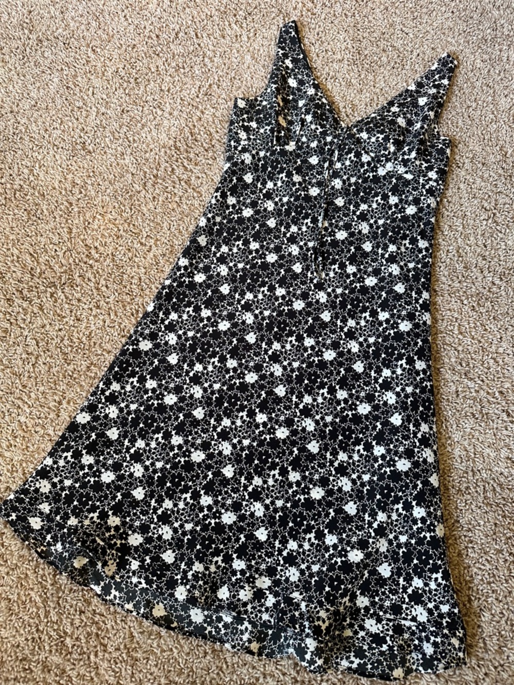 Black and White Floral Slip Dress Y2K A-line Babydoll flutter hem